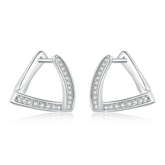 Boucles d’Oreilles Créoles Triangle en argent 925 plaqué or blanc avec zircons blancs