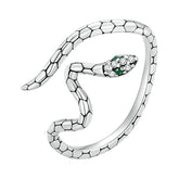 Bague Serpent en argent 925 plaqué or blanc ajustable avec zircons blancs et verts