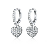 Boucles d’Oreilles Créoles avec Coeurs en argent 925 plaqué or blanc avec zircons blancs