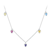 Collier Coeurs Colorés en argent 925 plaqué or blanc ajustable avec zircons colorés