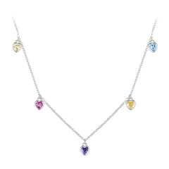 Collier Coeurs Colorés en argent 925 plaqué or blanc ajustable avec zircons colorés