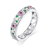 Bague Fleurs en argent 925 plaqué or blanc avec zircons colorés