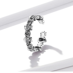 Bague Crânes et Roses en argent 925 plaqué or blanc ajustable - Photo 4
