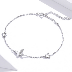 Bracelet Papillons en argent 925 plaqué or blanc ajustable avec zircons blancs - Photo 4