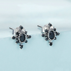Boucles d’Oreilles Étoiles Noires Puces en Argent Sterling 925 plaqué or blanc avec zircons noirs - Photo 4