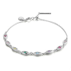 Bracelet Yeux Protecteurs en argent 925 plaqué or blanc ajustable avec zircons colorés