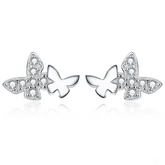 Boucles d’Oreilles Papillons Brillants Puces en Argent Sterling 925 plaqué or blanc avec des zircons blancs