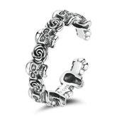 Bague Crânes et Roses en argent 925 plaqué or blanc ajustable
