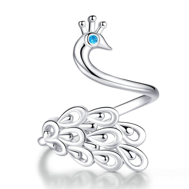 Bague Paon en argent 925 plaqué or blanc ajustable