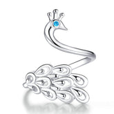 Bague Paon en argent 925 plaqué or blanc ajustable