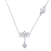 Collier Fleurs de Lotus en argent 925 plaqué or blanc ajustable avec zircon blanc