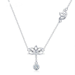Collier Fleurs de Lotus en argent 925 plaqué or blanc ajustable avec zircon blanc