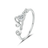 Bague Amour en argent 925 plaqué or blanc ajustable avec zircons blancs