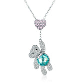 Collier Ourson en argent 925 plaqué or blanc avec zircons colorés