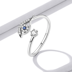 Bague Oeil de Protection en argent 925 plaqué or blanc ajustable avec zircons blancs et bleu - Photo 3