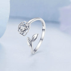 Bague Rose en argent 925 plaqué or blanc ajustable avec zircon blanc - Photo 3