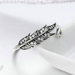 Bague Plume Brillante en argent 925 plaqué or blanc ajustable avec zircons blancs - Photo 4