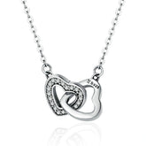 Collier Deux Coeurs en argent 925 plaqué or blanc ajustable avec zircons blancs