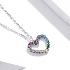 Collier Coeur Arc-en-Ciel en argent 925 plaqué or blanc ajustable avec zircons colorés - Photo 3