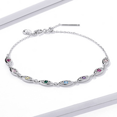 Bracelet Yeux Protecteurs en argent 925 plaqué or blanc ajustable avec zircons colorés - Photo 3