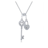 Collier Clé et Cadenas Coeur en argent 925 plaqué or blanc ajustable avec zircon blanc