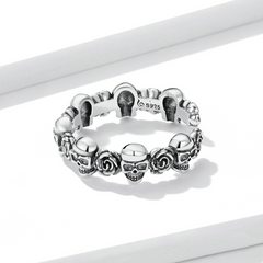 Bague Crânes et Roses en argent 925 plaqué or blanc ajustable - Photo 3