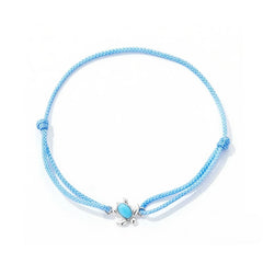 Bracelet Tortue style marin en corde bleue ajustable avec tortue en argent 925 et pierre turquoise