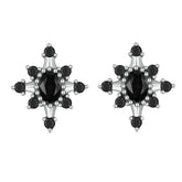 Boucles d’Oreilles Étoiles Noires Puces en Argent Sterling 925 plaqué or blanc avec zircons noirs
