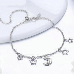 Bracelet Lune et Étoiles en argent 925 plaqué or blanc ajustable - Photo 3
