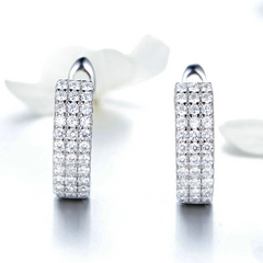 Boucles d’Oreilles Créoles Brillants en argent 925 plaqué or blanc avec zircons blancs - Photo 4