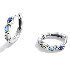 Boucles d’Oreilles Créoles Yeux Protecteurs en argent 925 plaqué or blanc avec zircons colorés - Photo 4