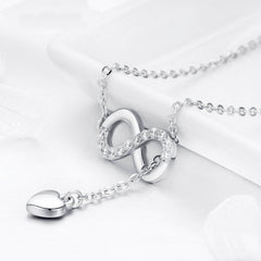 Collier Infini avec Coeur en argent 925 plaqué or blanc ajustable avec zircons blancs - Photo 4