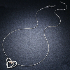 Collier Double Coeur avec Infini en argent 925 plaqué or blanc et or rose ajustable avec zircons blancs - Photo 4