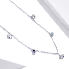 Collier Coquillages en argent 925 plaqué or blanc ajustable avec zircons colorés - Photo 3