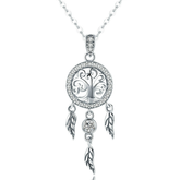 Collier Attrape-Rêves avec Arbre de Vie Argent Sterling 925 plaqué or blanc avec zircons blancs