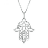 Collier Hamsa Fleur de Lotus en argent 925 plaqué or blanc ajustable