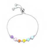 Bracelet Coeurs Colorés en argent 925 plaqué or blanc ajustable avec coeurs émaillés multicolores