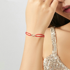 Bracelet Infini style marin en corde rouge ajustable avec infini en argent 925 plaqué or blanc - Photo 2