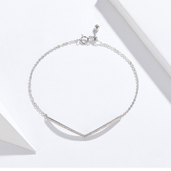 Bracelet en V en argent 925 plaqué or blanc ajustable avec zircons blancs - Photo 4