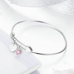 Bracelet Coeurs jonc en argent 925 plaqué or blanc - Photo 4
