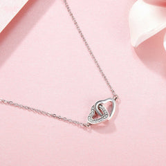 Collier Deux Coeurs en argent 925 plaqué or blanc ajustable avec zircons blancs - Photo 4