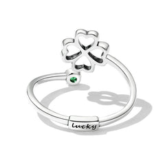 Bague Trèfle à Quatre Feuilles en argent 925 plaqué or blanc ajustable avec zircon vert - Photo 4