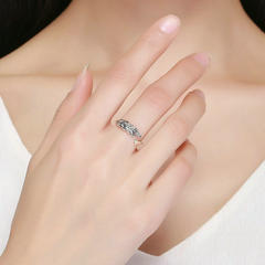 Bague Plume Brillante en argent 925 plaqué or blanc ajustable avec zircons blancs - Photo 2