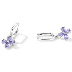 Boucles d’Oreilles Créoles Pendentif Fleurs en argent 925 plaqué or blanc avec zircons violets - Photo 4