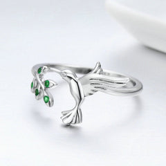 Bague Colibri en argent 925 plaqué or blanc avec zircons verts ajustable - Photo 4
