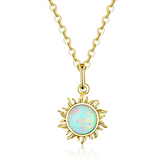 Collier Soleil en argent 925 plaqué or jaune ajustable avec opale