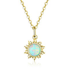 Collier Soleil en argent 925 plaqué or jaune ajustable avec opale