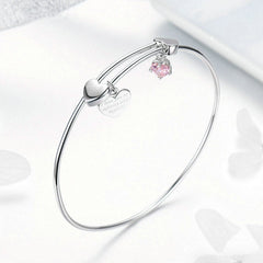 Bracelet Coeurs jonc en argent 925 plaqué or blanc - Photo 3