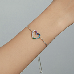 Bracelet Coeur Arc-en-Ciel en argent 925 plaqué or blanc ajustable avec zircons colorés - Photo 2