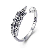 Bague Plume Brillante en argent 925 plaqué or blanc ajustable avec zircons blancs